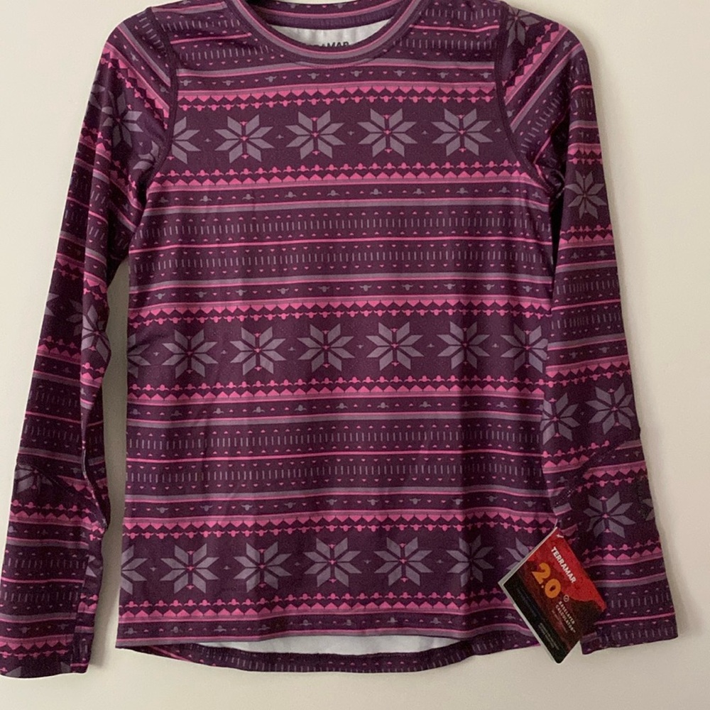 Terramar Climasense 2.0 Base Layer crewneck shirt blackberry fair isle Top Large